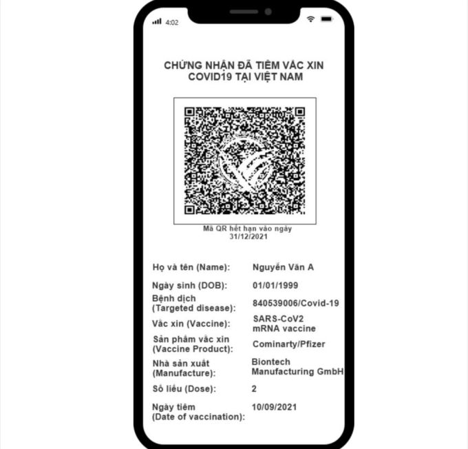 ベトナムのデジタルワクチンパスポートの書式　ⓒ VnExpress